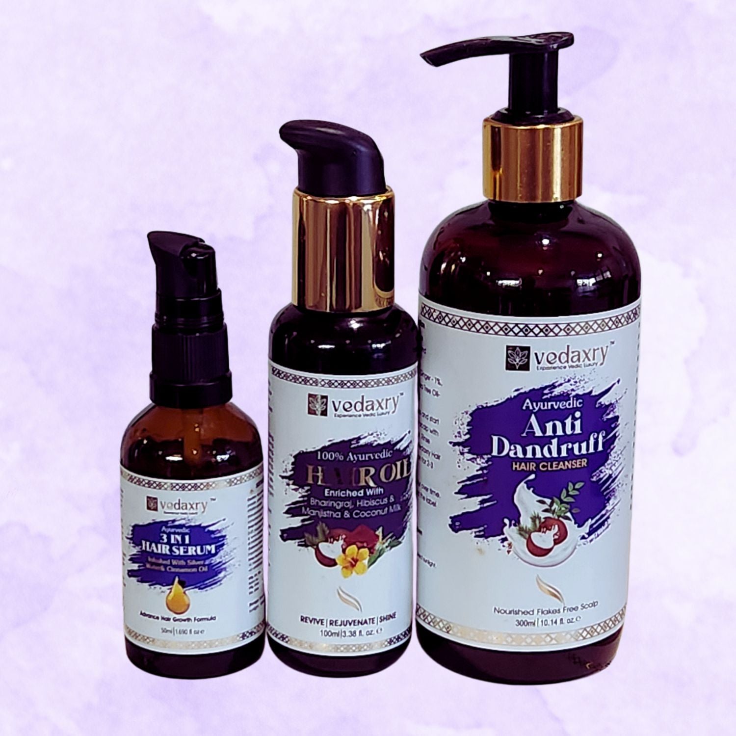 Vedaxry Anti-Dandruff Care Ayurvedic Pack, Ayurvedic Hair Cleanser, Hair Oil & Hair Serum