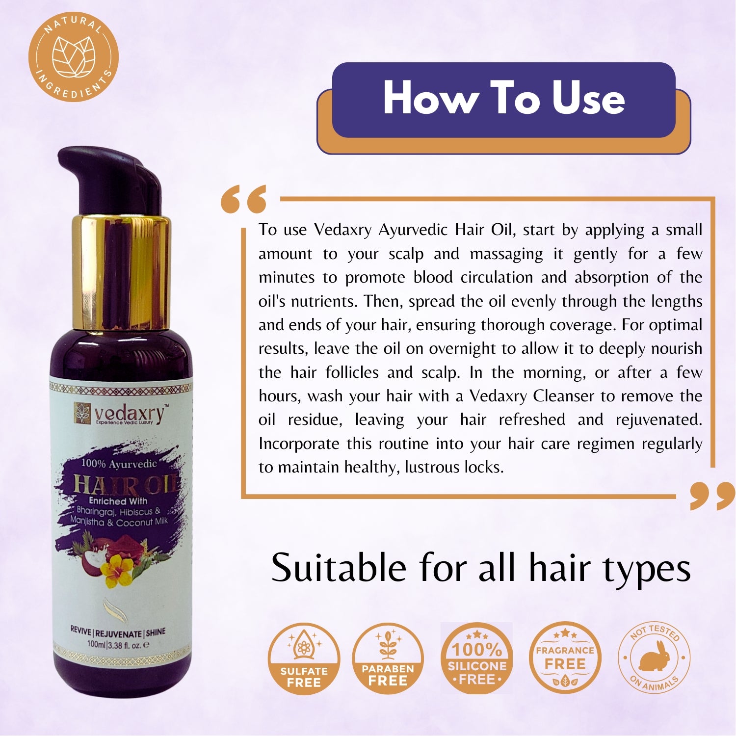 Vedxary Ayurvedic Hair Oil to Nourishes Scalp to Preventing Dandruff | Strengthens Hair Roots, Prevent Hair fall-100ml