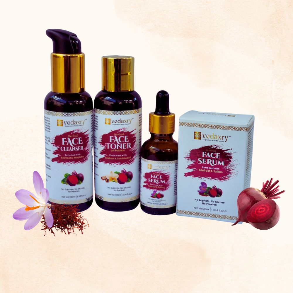 Vedaxry 3 Step Ayurvedic Face Care Vedic Pack Face Cleanser Face Toner And Face Serum Kits of 250 QTY
